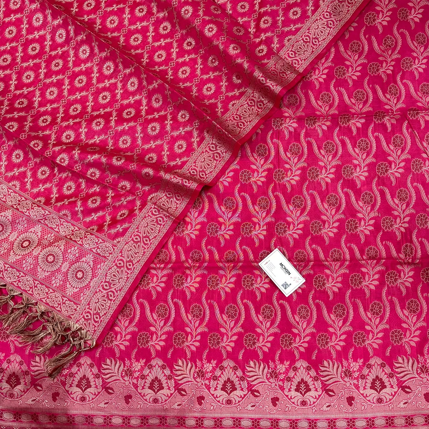Rani Pink Yoga Jaal Cotton Silk Banarasi Suit