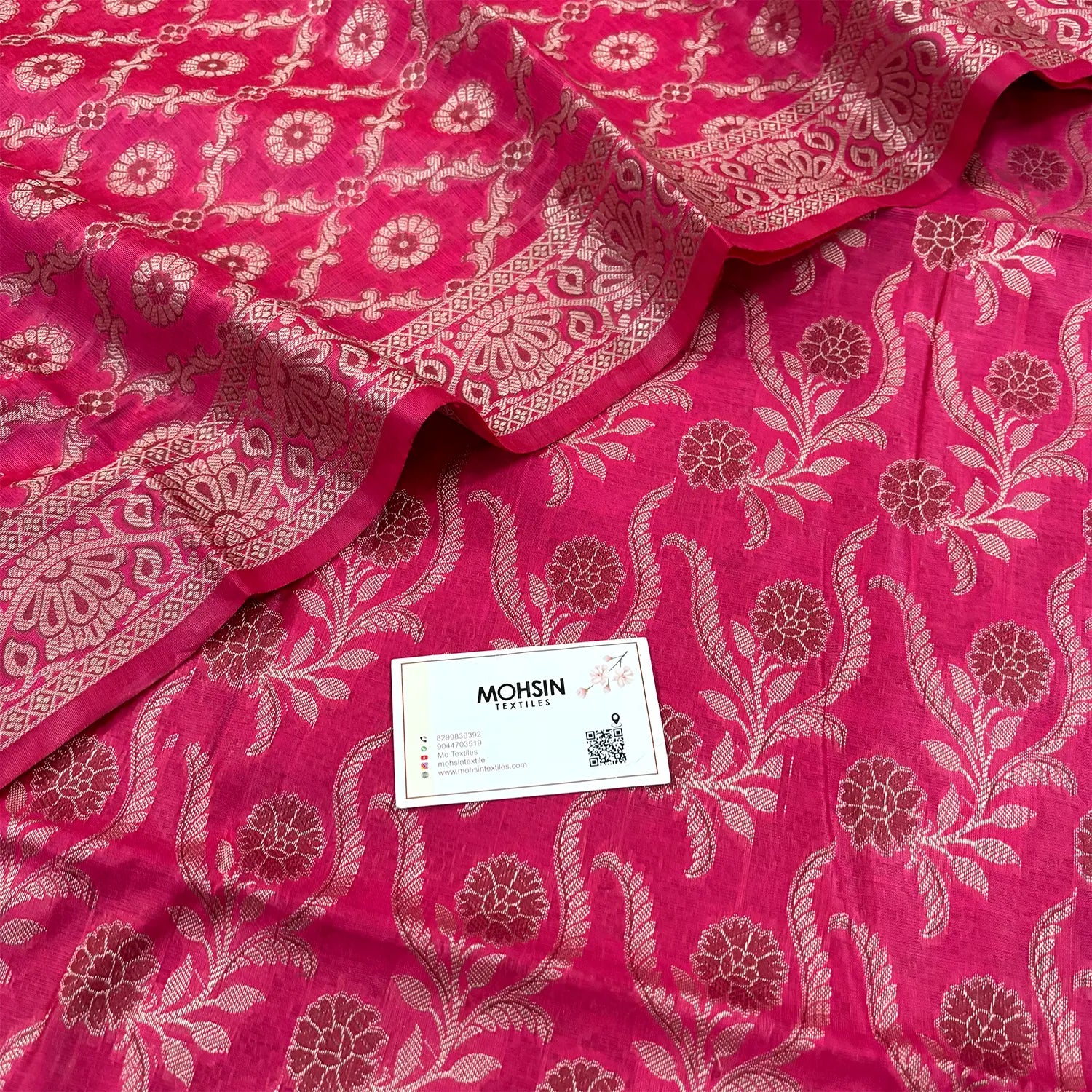 Rani Pink Yoga Jaal Cotton Silk Banarasi Suit