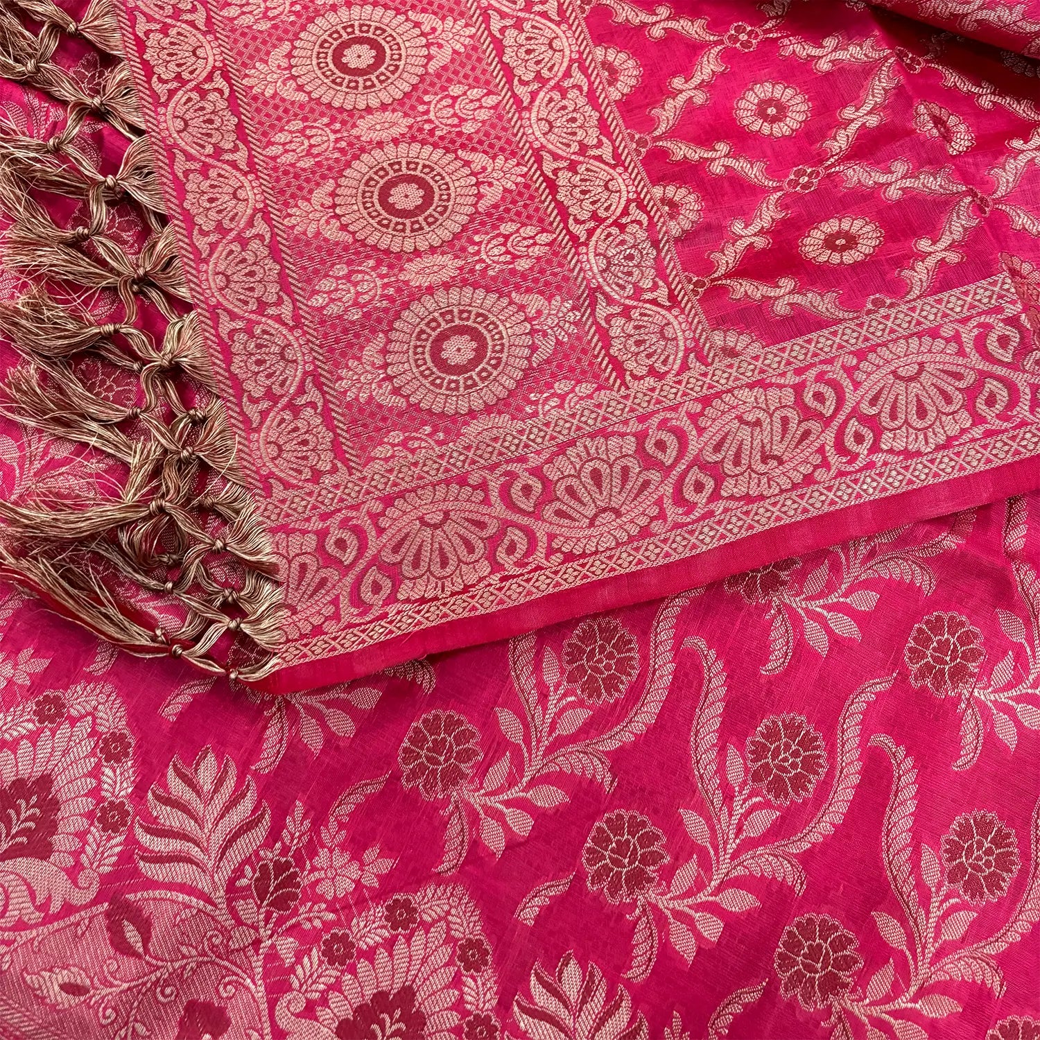 Rani Pink Yoga Jaal Cotton Silk Banarasi Suit