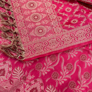 Rani Pink Yoga Jaal Cotton Silk Banarasi Suit