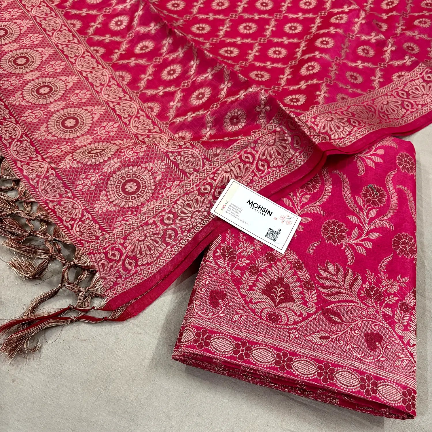 Rani Pink Yoga Jaal Cotton Silk Banarasi Suit