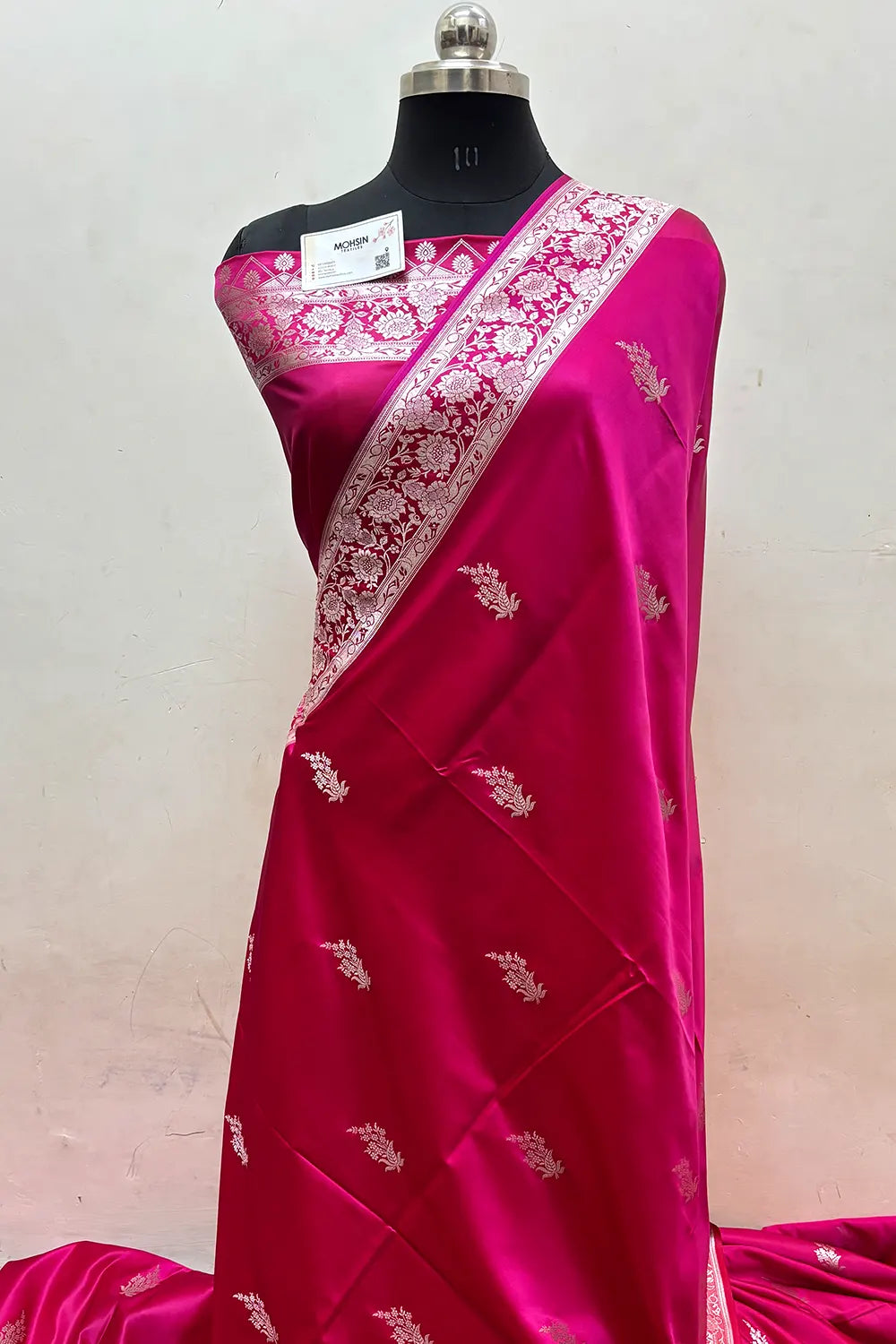 Rani Pink Zari Katan Mashru Silk Banarasi Saree