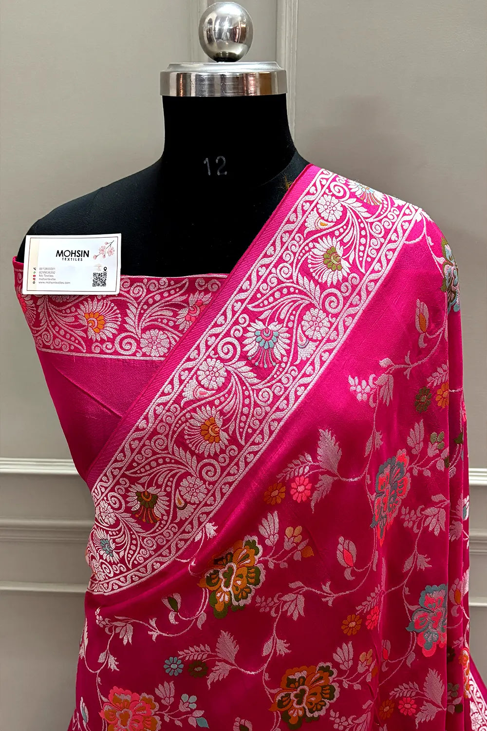 Rani Pink Zari Tussar Georgette Silk Banarasi Saree