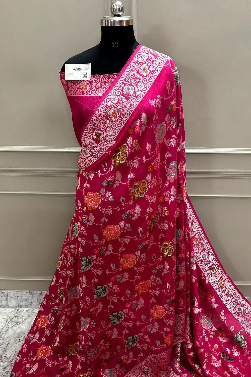 Rani Pink Zari Tussar Georgette Silk Banarasi Saree