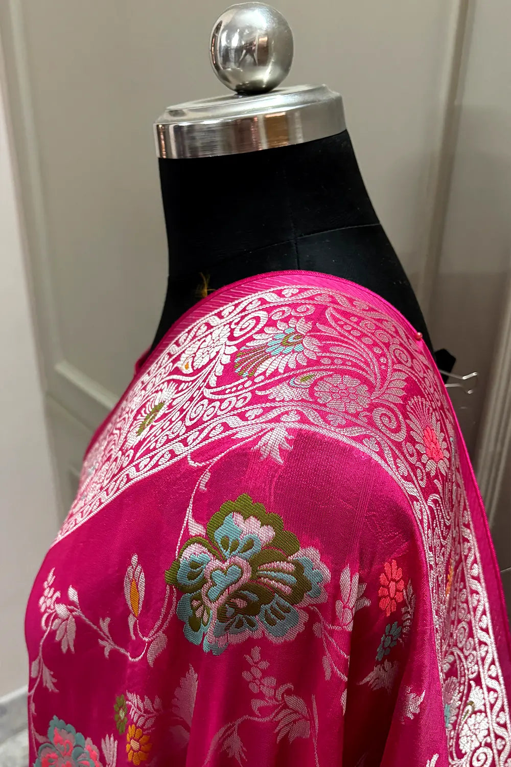 Rani Pink Zari Tussar Georgette Silk Banarasi Saree