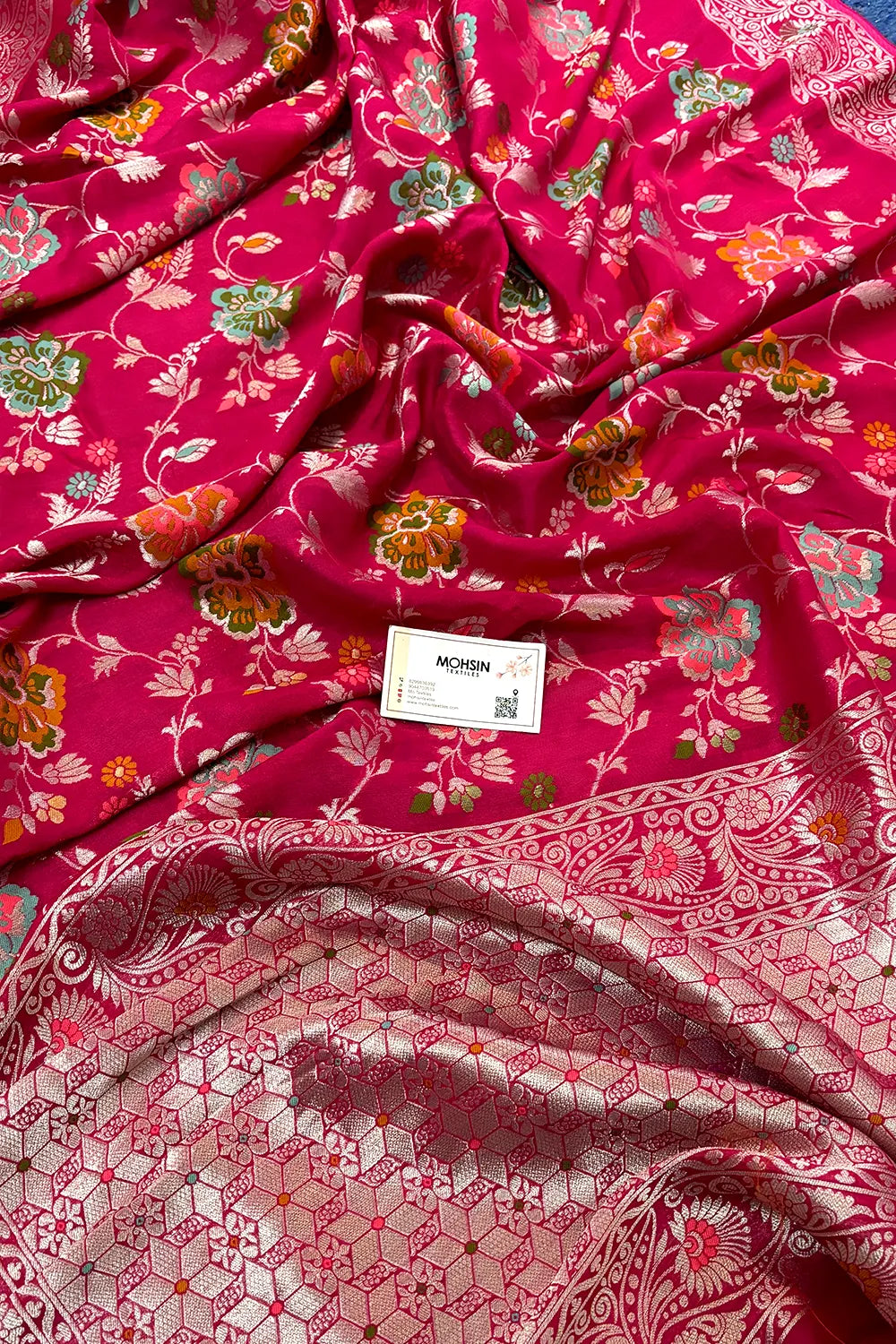 Rani Pink Zari Tussar Georgette Silk Banarasi Saree
