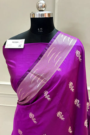 Rani Purple Kalyug Satin Silk Banarasi Saree
