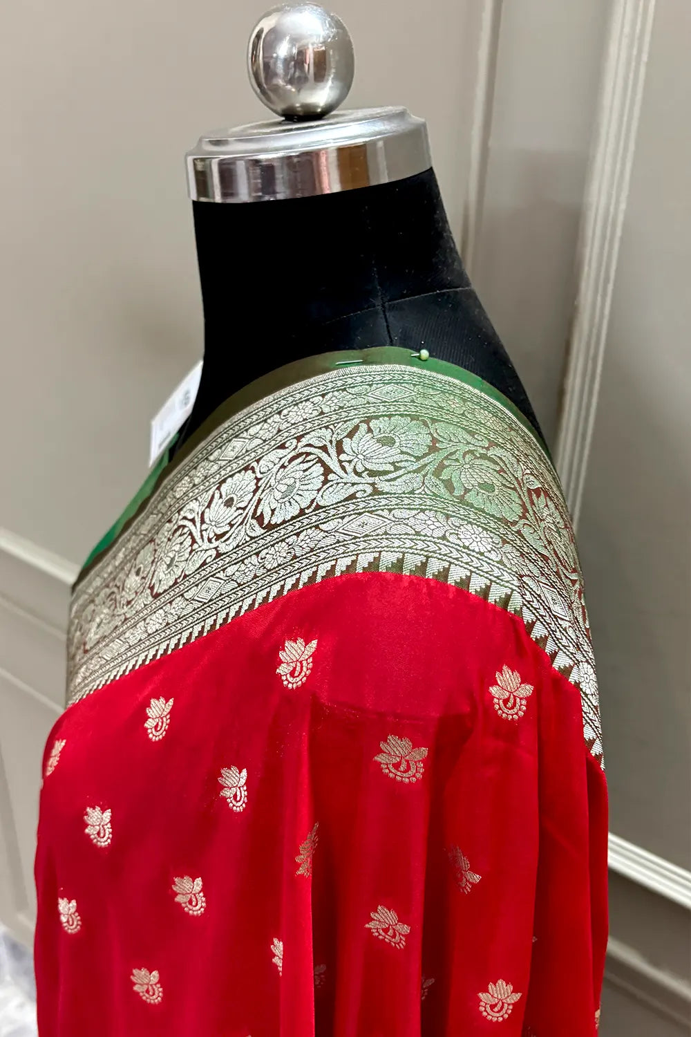 Red and Green Ghonga Buti Katan Silk Banarasi Saree