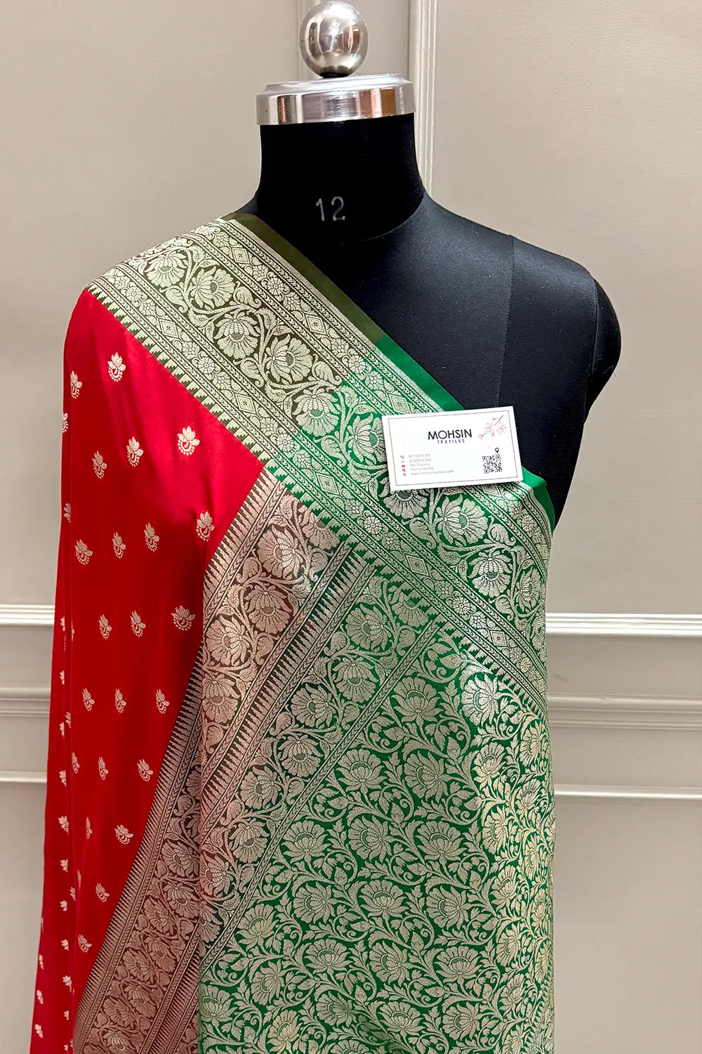 Red and Green Ghonga Buti Katan Silk Banarasi Saree