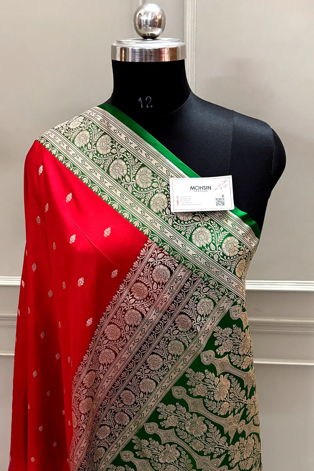 Red and Green Zari Katan Mashru Silk Banarasi Saree