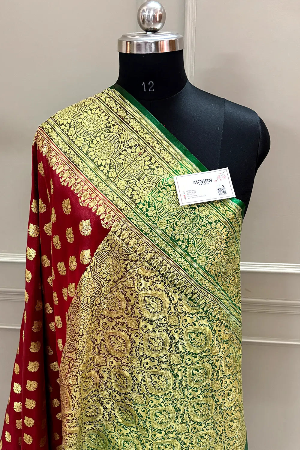 Red and Green Zari Satin Silk Banarasi Saree
