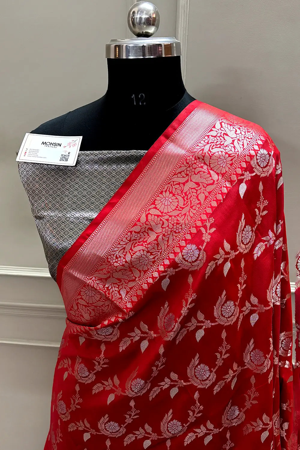 Red and Teal Zari Banarasi Silk Saree