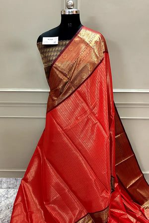 Red and Wine Tissue Silk Banarasi Saree