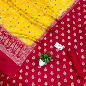 Red and Yellow Zari Katan Silk Banarasi Suit