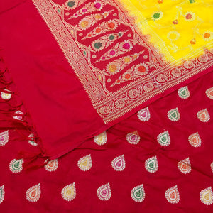 Red and Yellow Zari Katan Silk Banarasi Suit