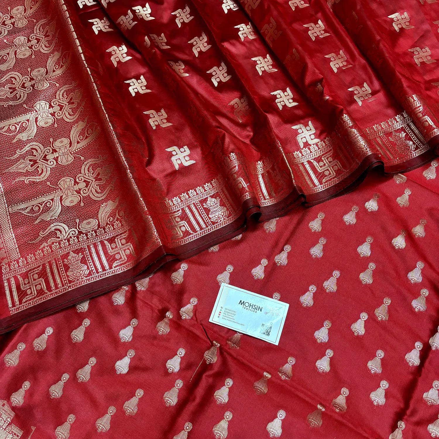 Red Assi Ghat Aarti Semi Katan Silk Banarasi Suit