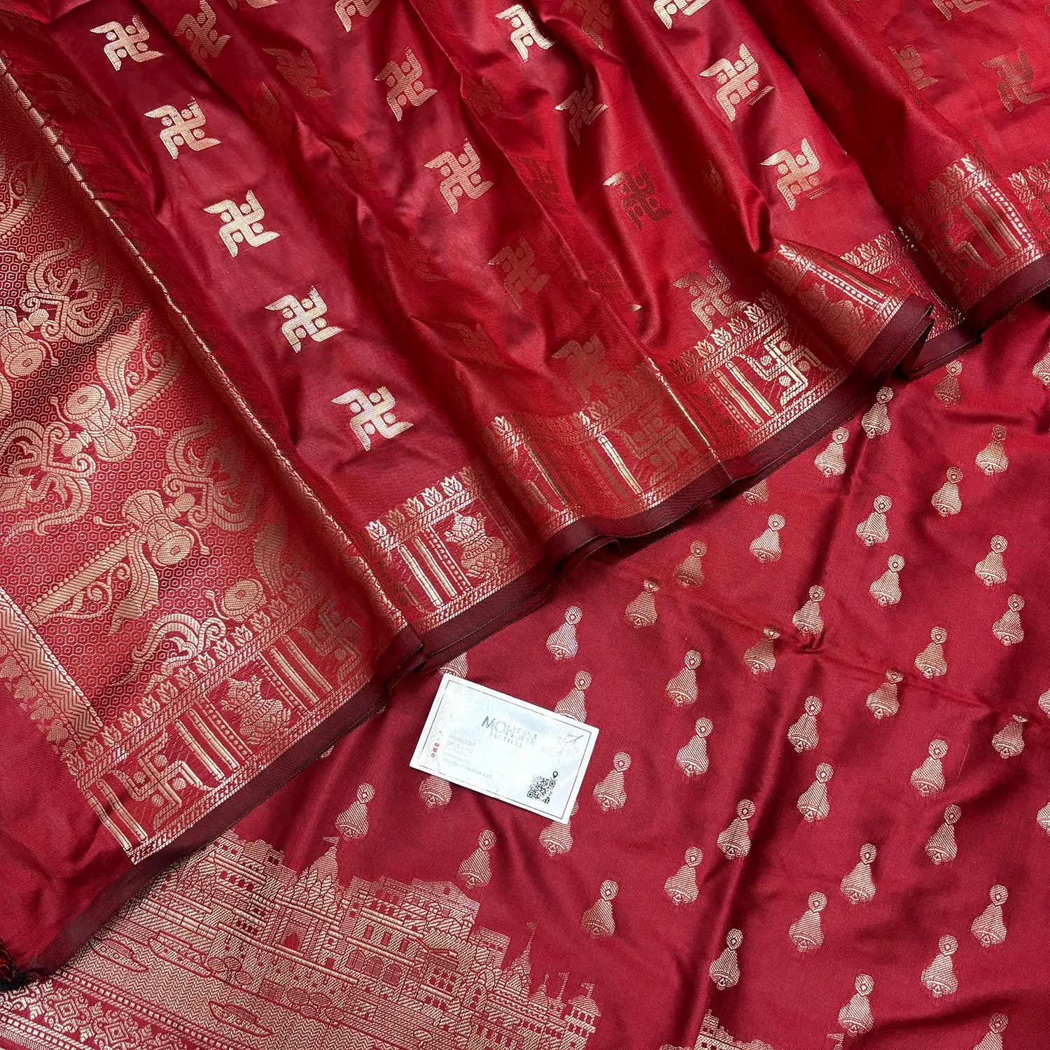 Red Assi Ghat Aarti Semi Katan Silk Banarasi Suit
