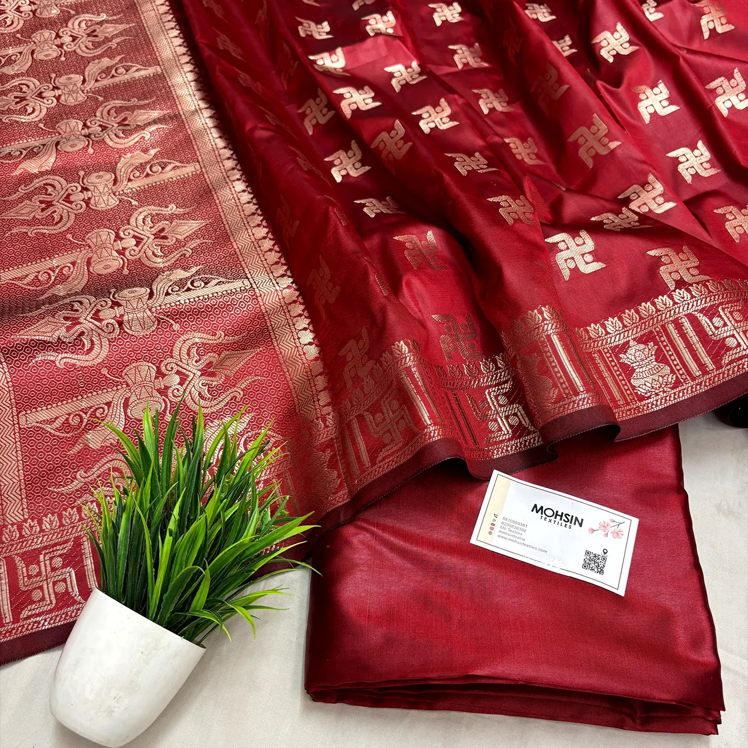 Red Assi Ghat Plain Semi Katan Silk Banarasi Suit