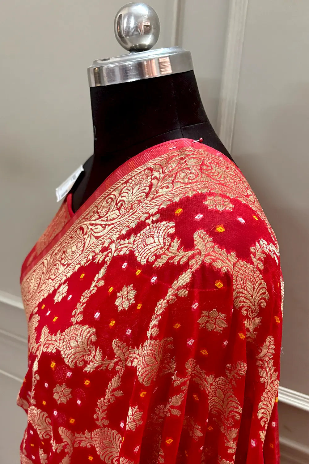 Red Bandehj Georgette Silk Banarasi Saree