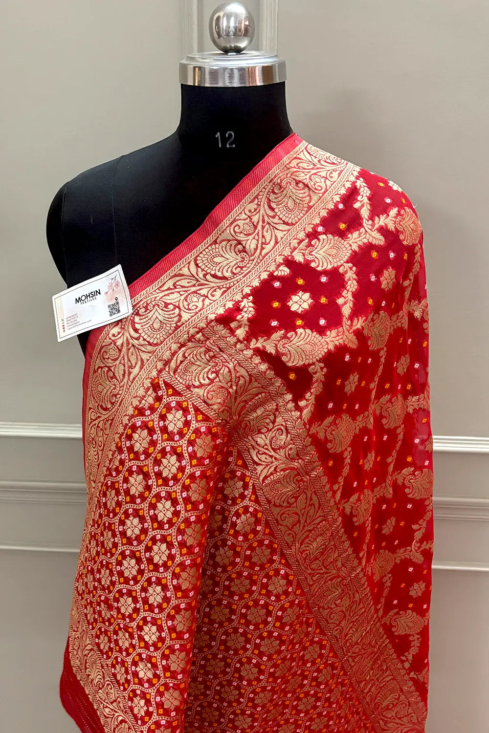 Red Bandehj Georgette Silk Banarasi Saree