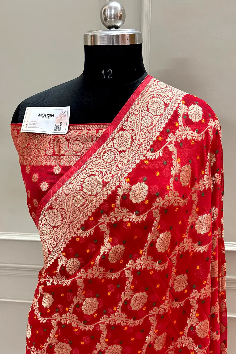 Red Bandhej Georgette Silk Banarasi Saree