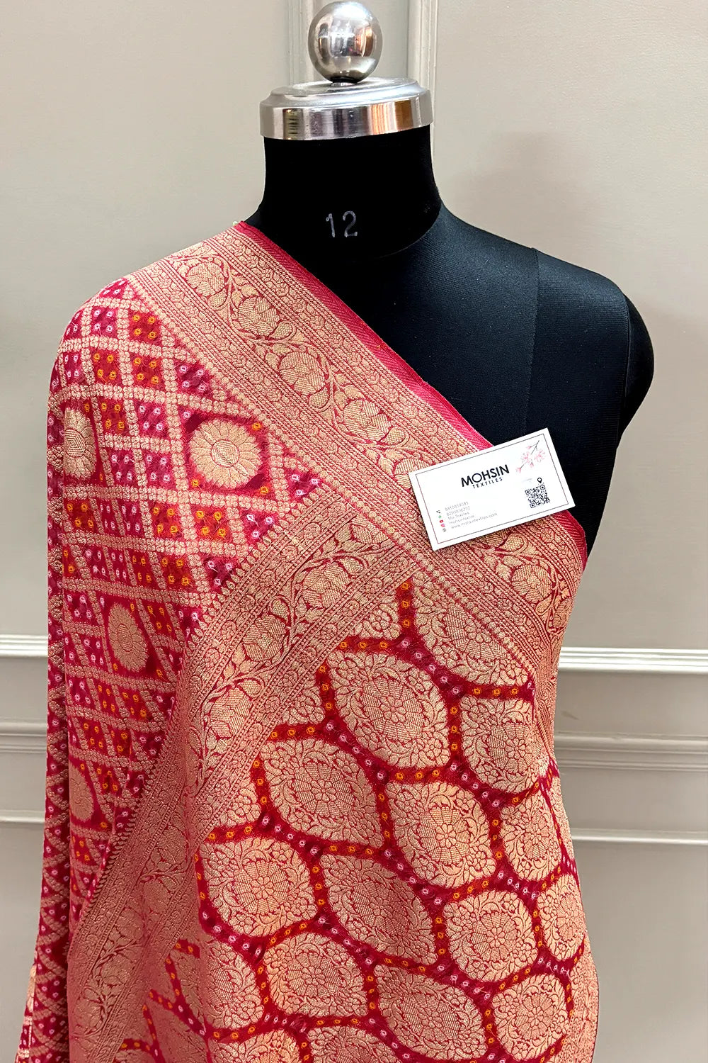 Red Bandhej Georgette Silk Banarasi Saree