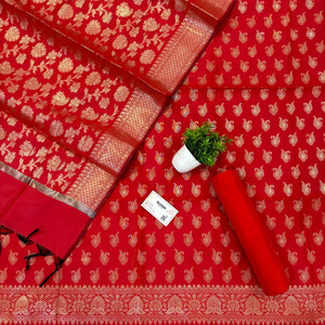 Red Chirag Buti Satin Silk Banarasi Suit