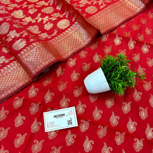 Red Chirag Buti Satin Silk Banarasi Suit