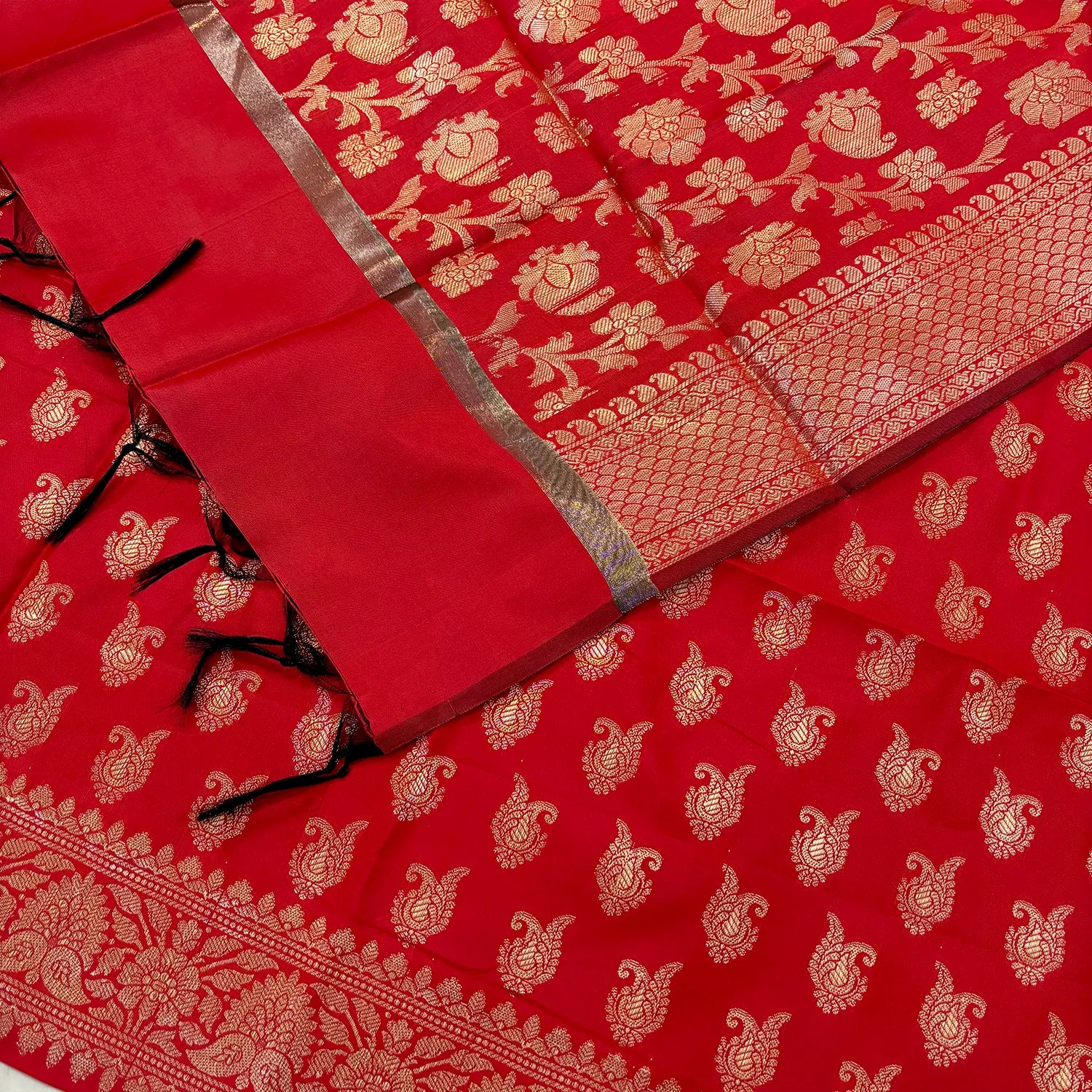 Red Chirag Buti Satin Silk Banarasi Suit