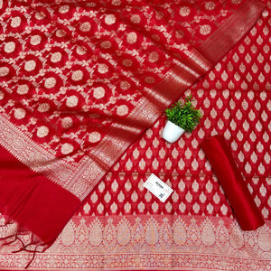 Red Dracula Buta Banarasi Silk Suit