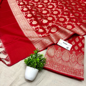 Red Dracula Buta Banarasi Silk Suit