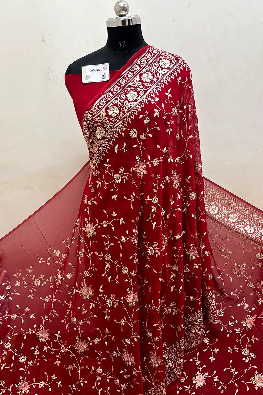 Red Embroidery Georgette Silk Banarasi Saree