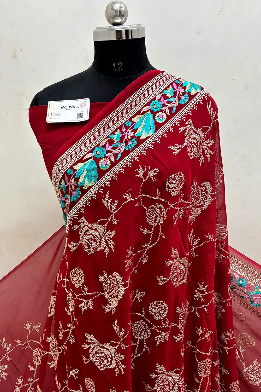 Red Embroidery Georgette Silk Banarasi Saree