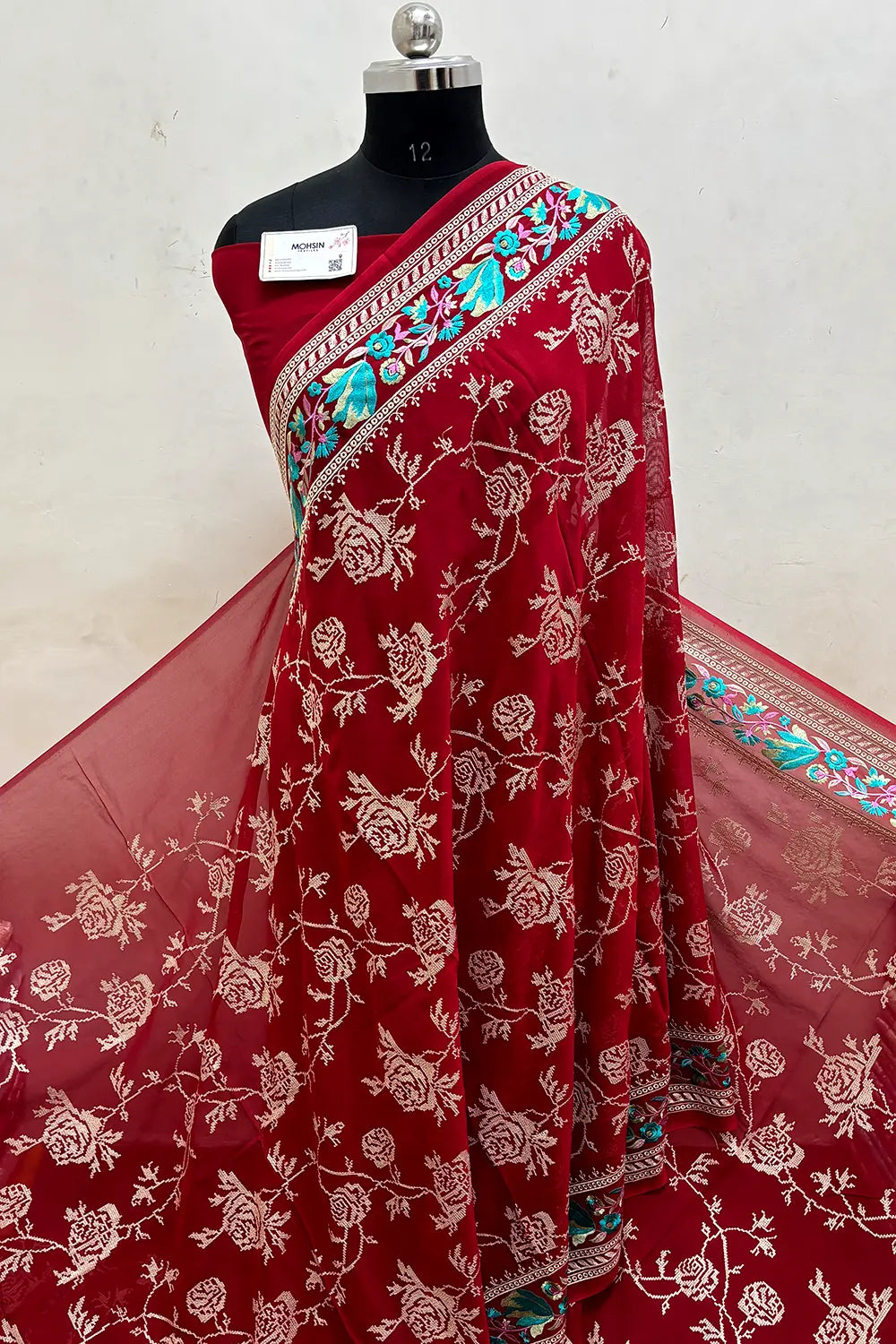 Red Embroidery Georgette Silk Banarasi Saree