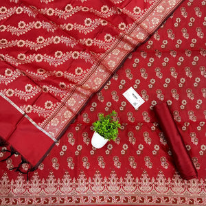 Red Fan Flower Banarasi Silk Suit