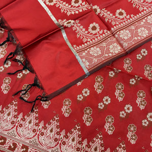 Red Fan Flower Banarasi Silk Suit