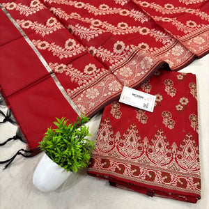 Red Fan Flower Banarasi Silk Suit