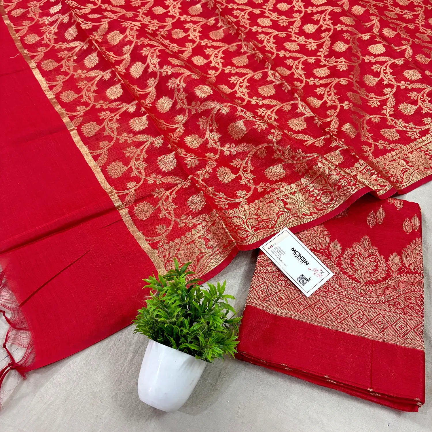 Red Golden Zari Banarasi Silk Suit