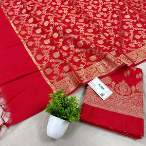 Red Golden Zari Banarasi Silk Suit