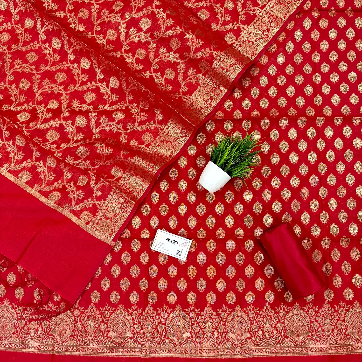Red Golden Zari Banarasi Silk Suit