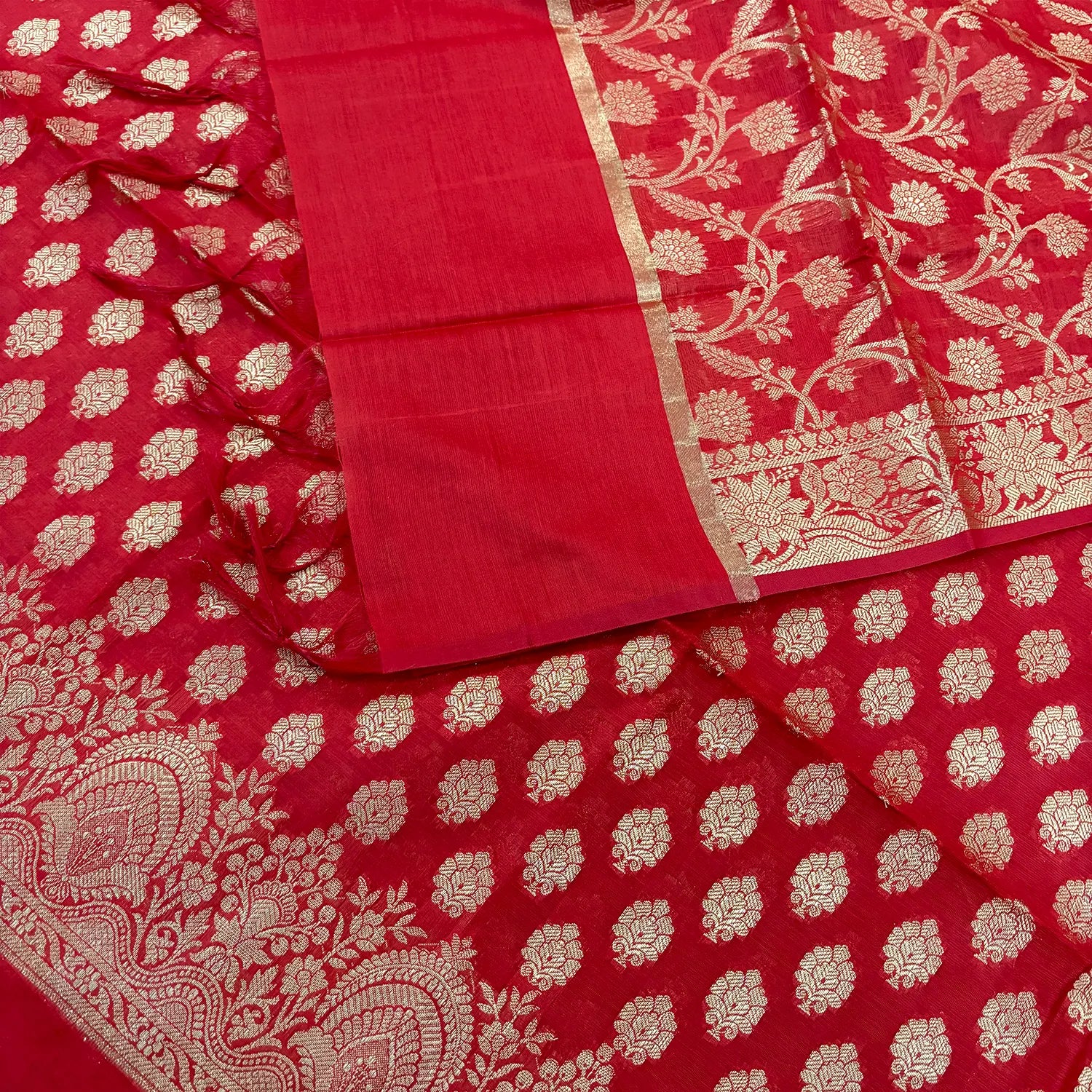 Red Golden Zari Banarasi Silk Suit