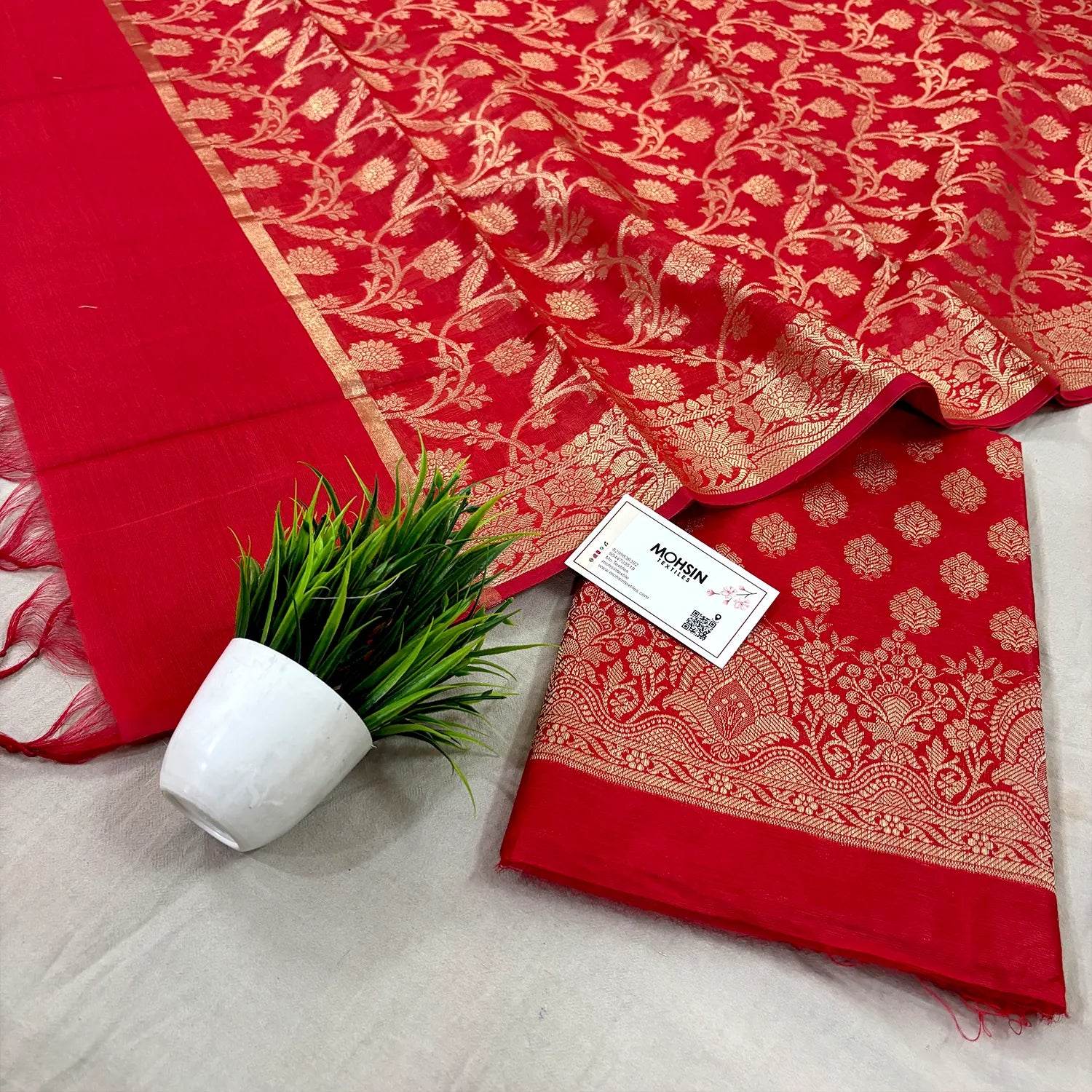 Red Golden Zari Banarasi Silk Suit