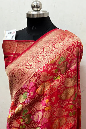 Red Handloom Pure Katan Silk Banarasi Saree