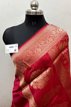 Red Handloom Pure Katan Silk Banarasi Saree