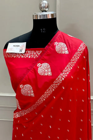 Red Hukum Buti Katan Silk Banarasi Saree