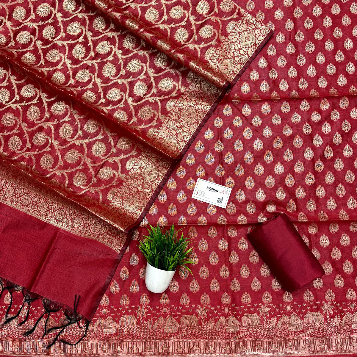 Red Kashi Sunrise Banarasi Silk Suit