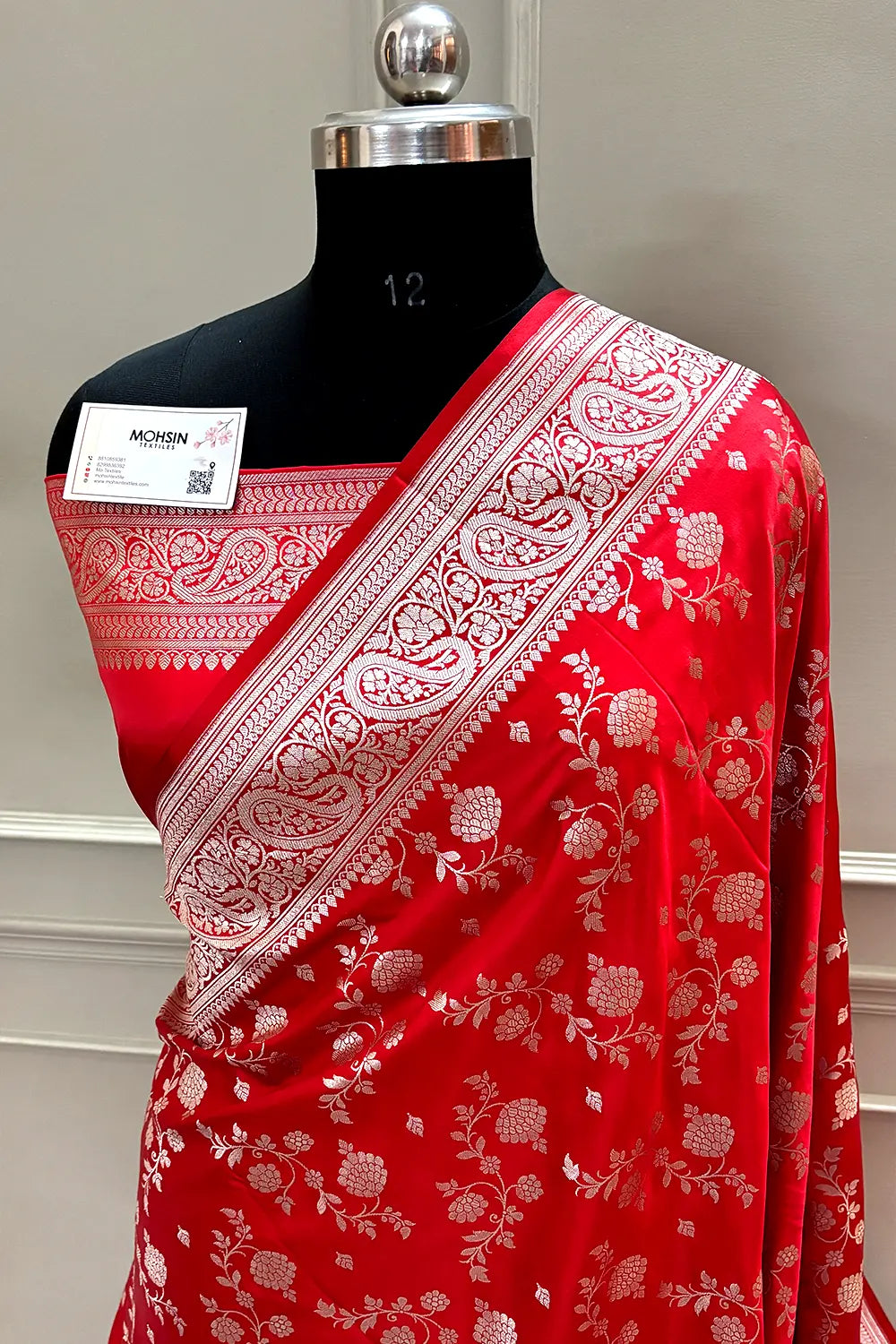 Red Nafis Jaal Katan Silk Banarasi Saree
