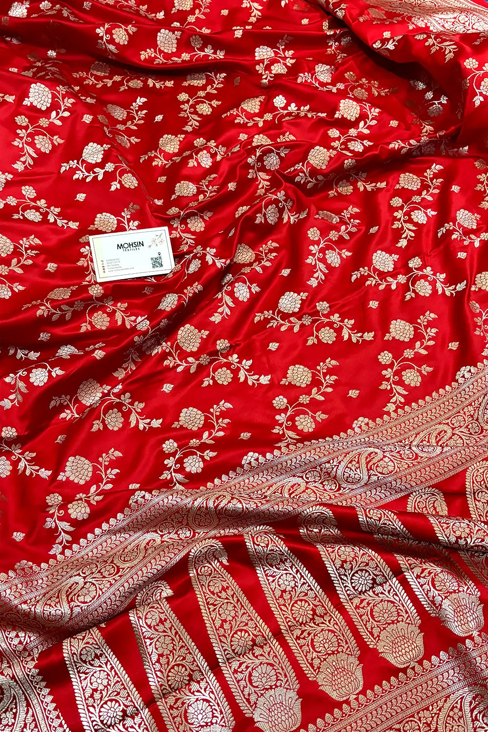 Red Nafis Jaal Katan Silk Banarasi Saree
