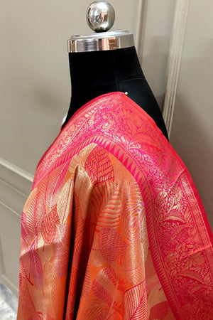 Red Pashmina Tissue Silk Banarasi Saree