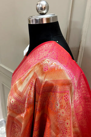 Red Pashmina Tissue Silk Banarasi Saree